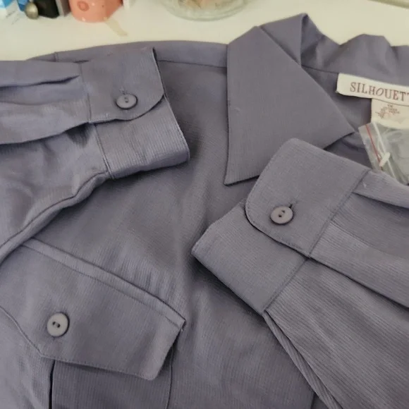 100% Silk Button Down Blouse 1X Purple   office lagenlook career Party - Picture 4 of 9